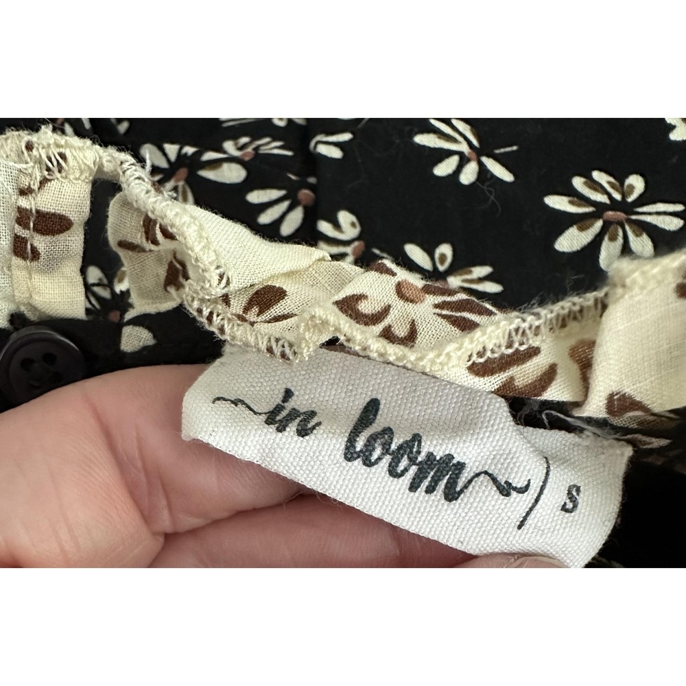 In Loom Blouse Womens Small Black Floral Cottagecore Long Sleeve Ruffle Top - Picture 3 of 6